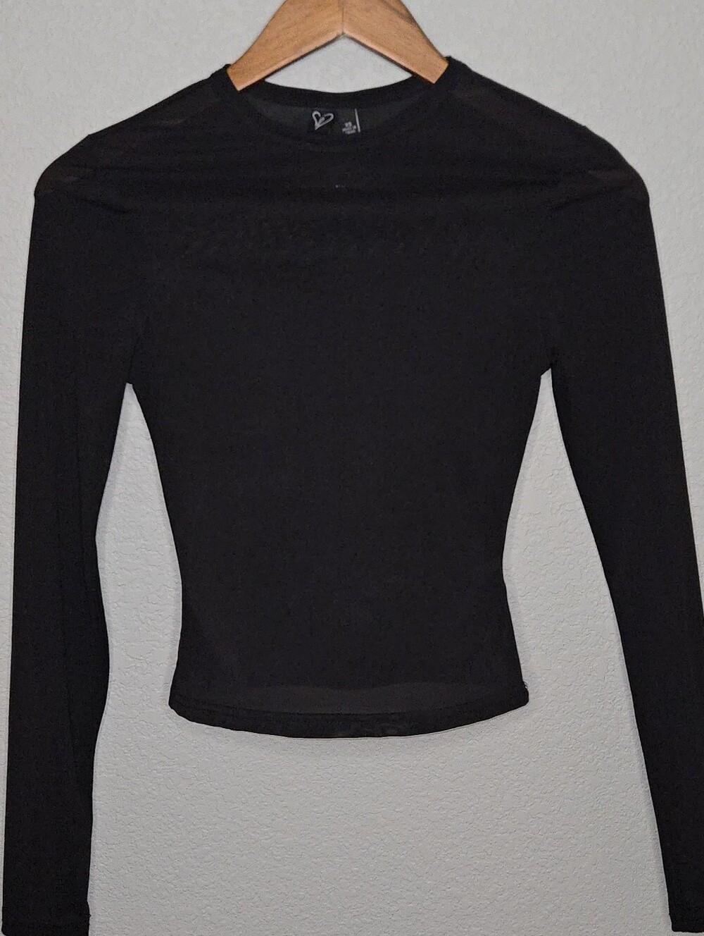 Windsor Sheer Black Long-Sleeve Crewneck Top